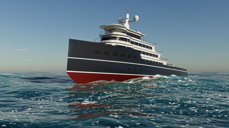 An explorer yacht taking a heavy swell on the bow, in Yacht Skipper