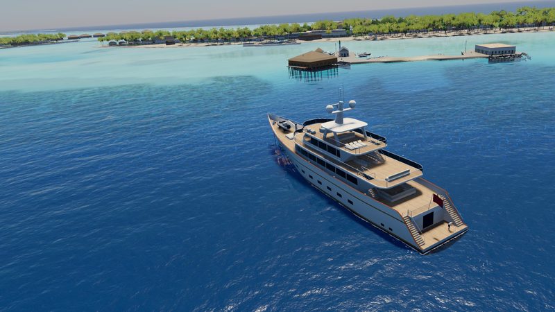 A 62 m superyacht in the turquoise lagoon of Malé atoll in the Maldives, in Yacht Skipper