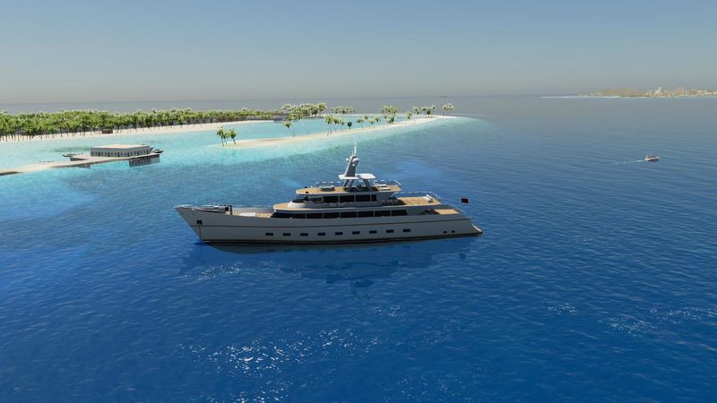 A superyacht off the islands of Malé atoll in the Maldives, in Yacht Skipper